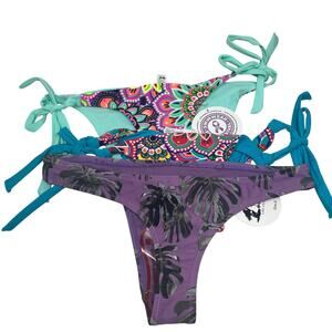 Forever Young Bikini Bottoms Lot of 3 S Tropical Floral Tie Side Swimwear